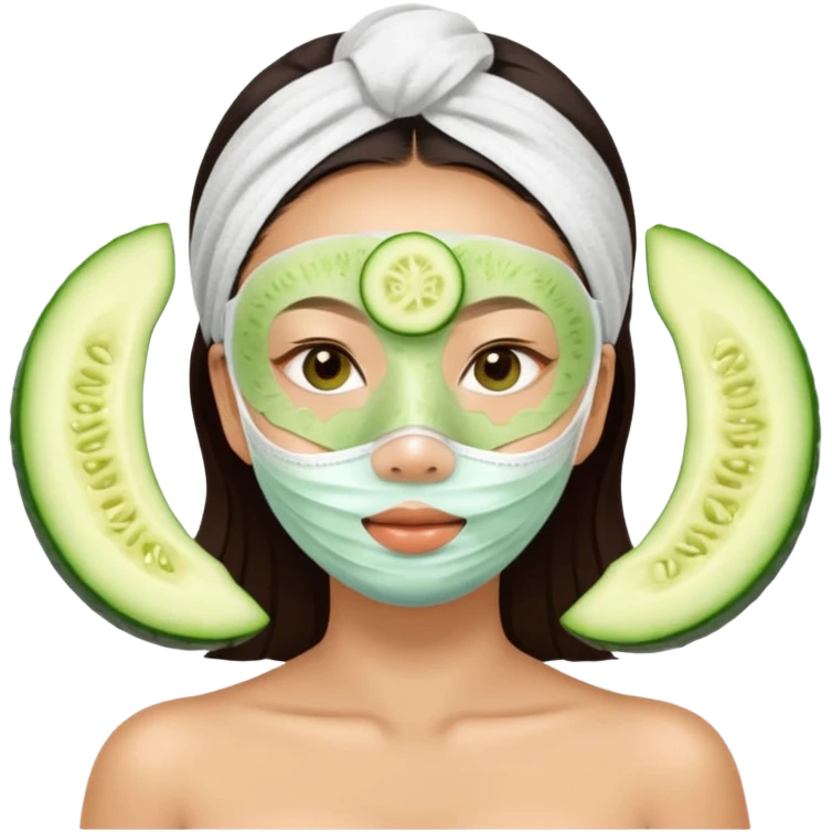 Lady with face mask spa beauty full face relaxing ,With two slices of cucumber on the eye emoji