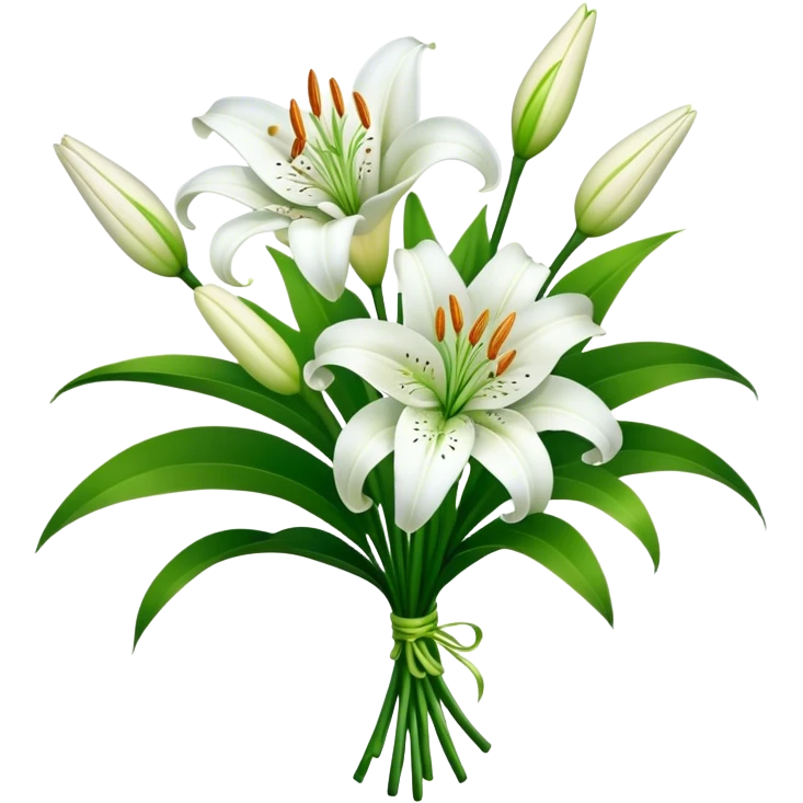 bouquet White Lily, luxuriant, stem, leaf, bud emoji