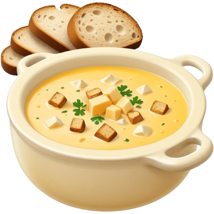 cheese soup with lard and garlic, and cubes of dry dark bread emoji