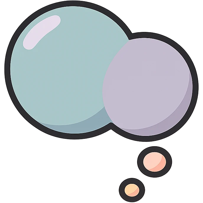double thought bubble (two connected bubbles), icon-color-outlined style, well detailed, detailed shadows and highlights, thin clean contours, soft rounded shapes, pastel palette #98B5BC, #B5B3C1, #C9A3C9, #E4C0CA, #F7DCD1, #F7C0AA, modern Japanese pop art and sticker aesthetics, soft lighting, transparent background emoji