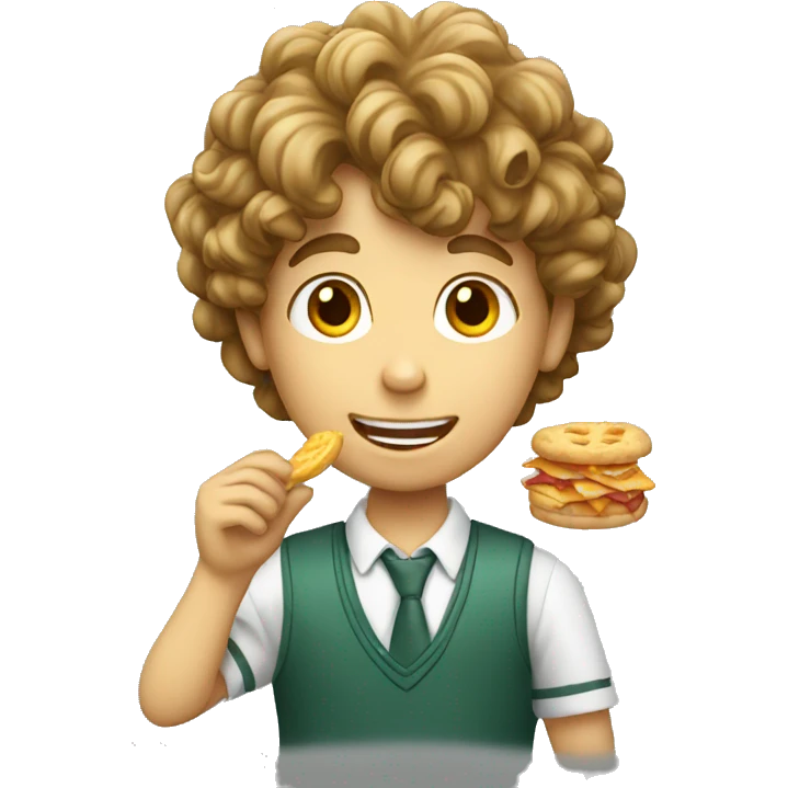 a wavy haired schoolboy eating snacks emoji