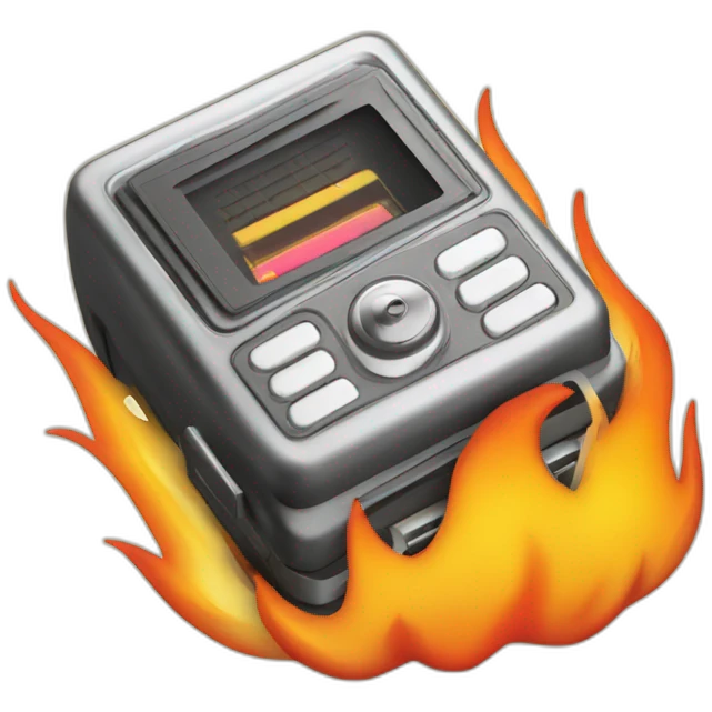 retro style beeper pager inside of a flame emoji