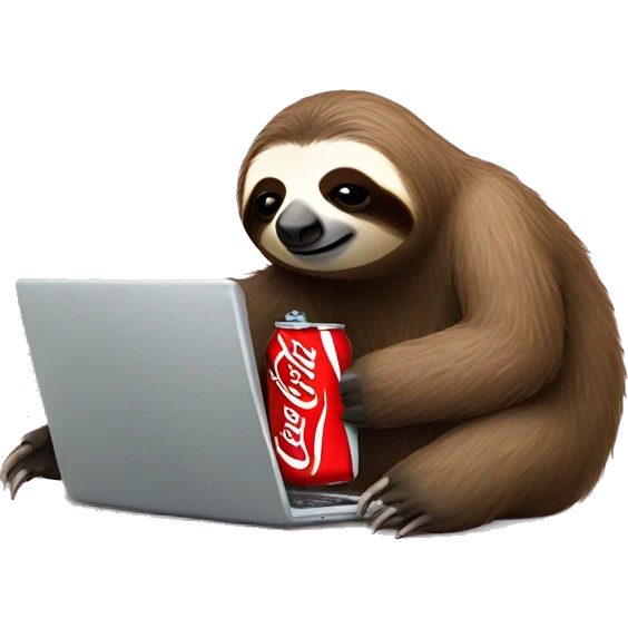tired sloth with coca cola can and laptop emoji