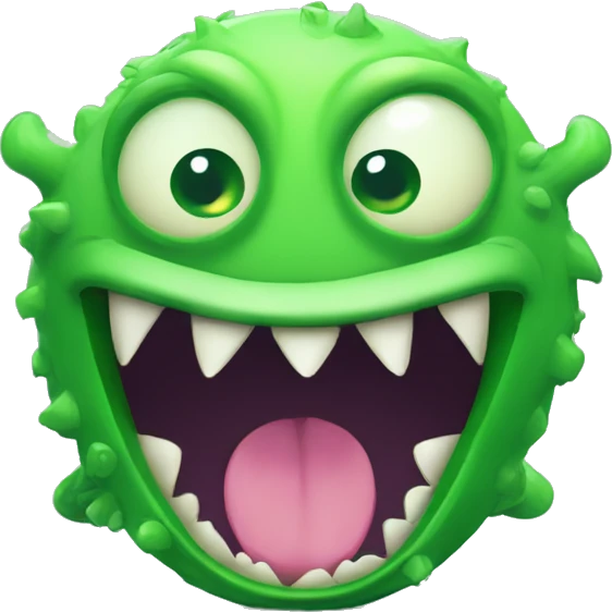 a funny and cute monster in green colours with an open mouth as if different documents are coming to its mouth such as word, excel, pdf, pptx emoji