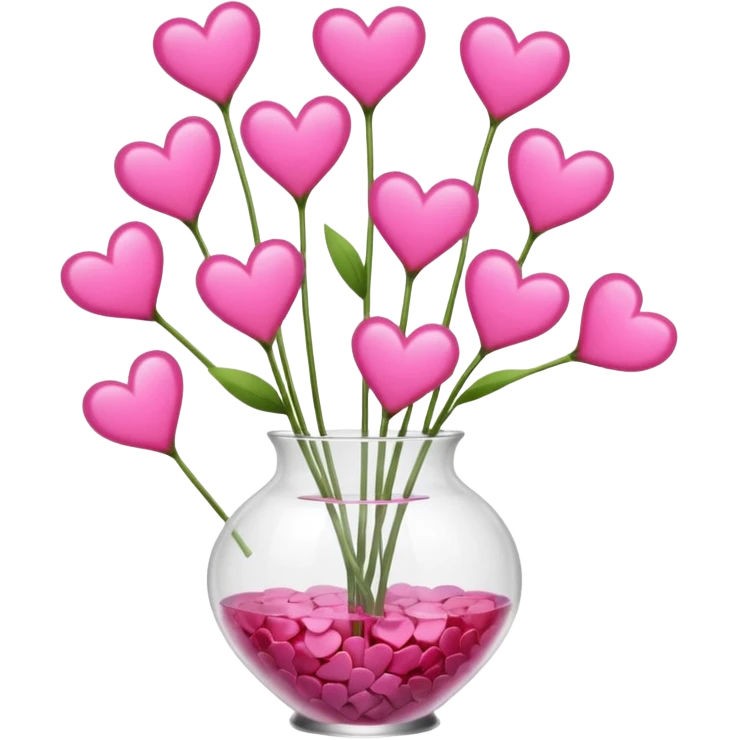 10000000 huge pink hearts on stems in a clear glass vase emoji