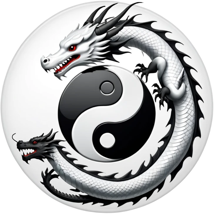 An icon symbolizing Eastern martial arts in the style of an emblem, featuring a black-and-white Yin-Yang symbol and a dragon at the center, surrounded by elements like a dojo. Transparent background highlights balance and power. emoji