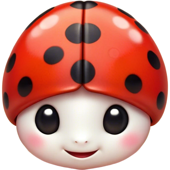 Cinematic Cute Ladybug Portrait Emoji, Head tilted playfully and inquisitively, featuring a diminutive, adorable form with a glossy red shell dotted with playful black spots and round, sparkling eyes full of gentle mischief, Simplified yet irresistibly adorable features, highly detailed, glowing with a warm, inviting glow, high shine, affectionate and lively, stylized with a touch of whimsical garden charm, soft glowing outline, capturing the essence of a mischievous ladybug that seems as if it could flutter out of the screen into your arms! emoji