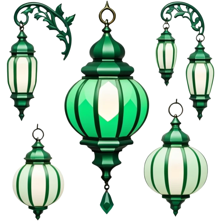 Rococo vintage style green white Ramadan lights emoji