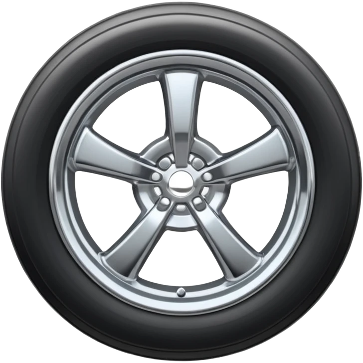 A chrome car wheel emoji, polished silver metal rim, smooth circular shape, minimal futuristic design, soft reflections, iOS emoji style, centered on white background, ultra clean look emoji