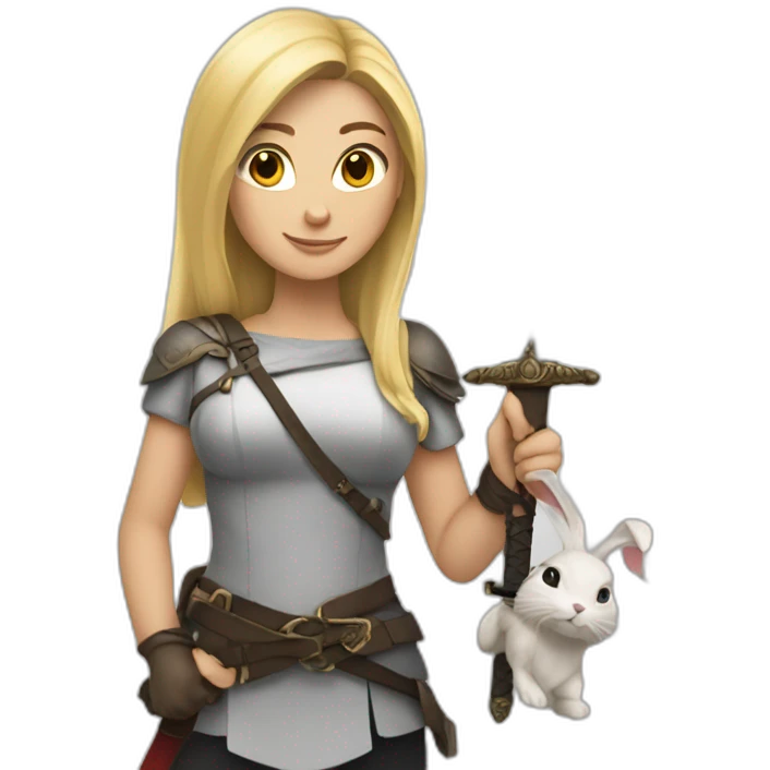 Woman blonde with sword and rabbit emoji