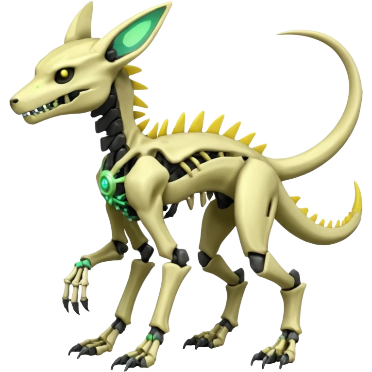 futuristic neon-like-green and yellow Skeleton-Cyborg-Manectric-Electrike-Salandit-Cubone-Umbreon-Marowak-Draco-Fakémon-hybrid-creature (full body), 4 legs emoji
