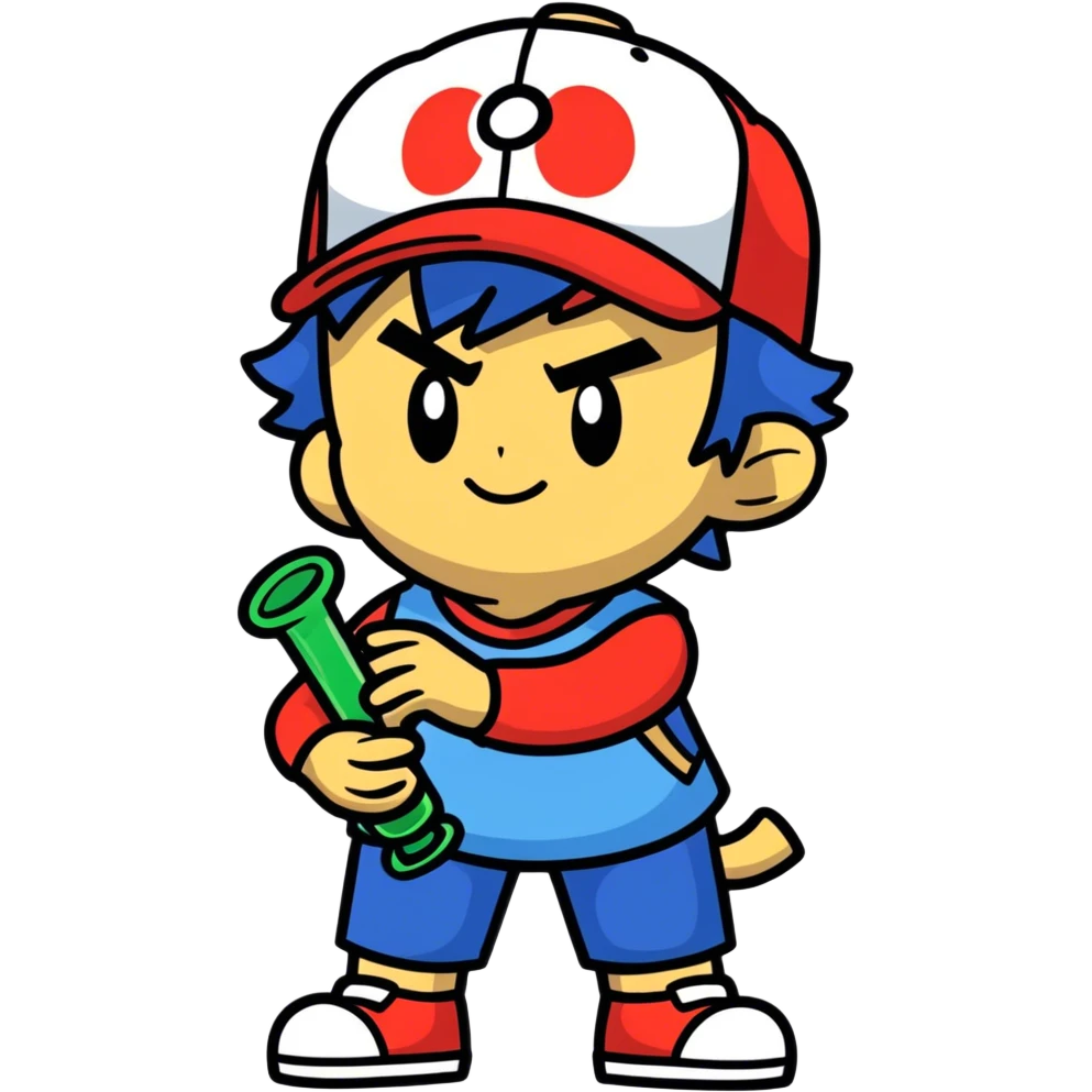 Ash Ketchum with a bong emoji
