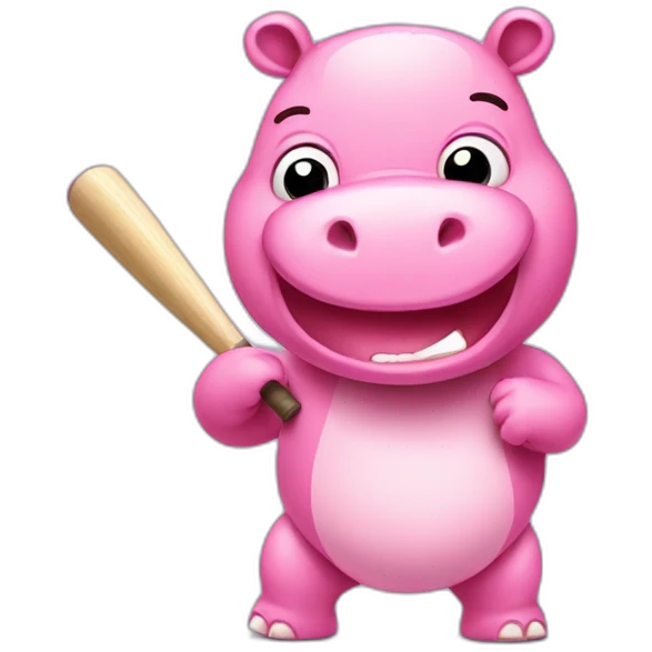cute pink hippo playing cricket emoji