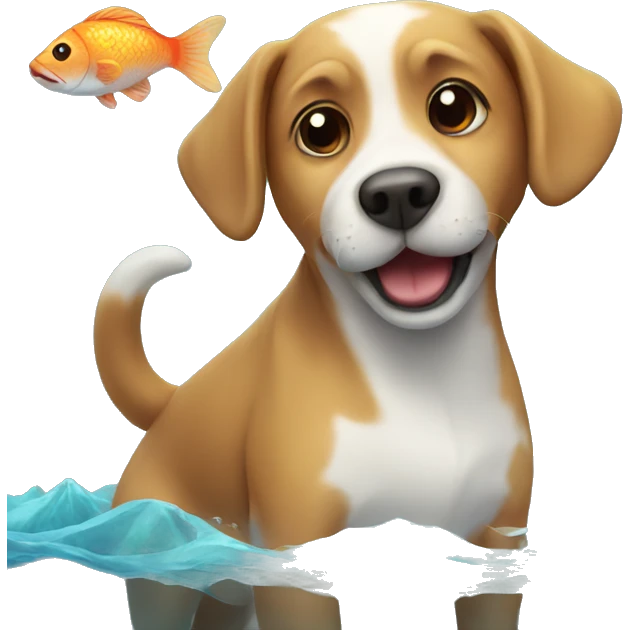 cute dog with fish in ocean emoji