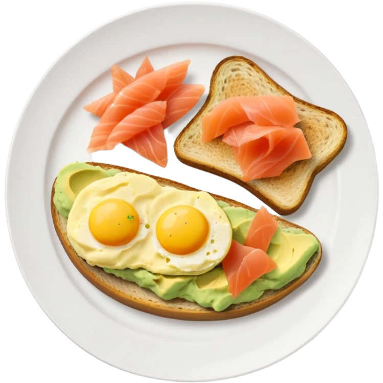 Breakfast plate with avocado, scrambled eggs and smoked salmon emoji