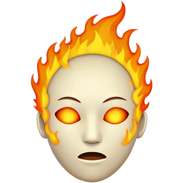 featureless head with fire, no eyes, no mouth, blank face emoji