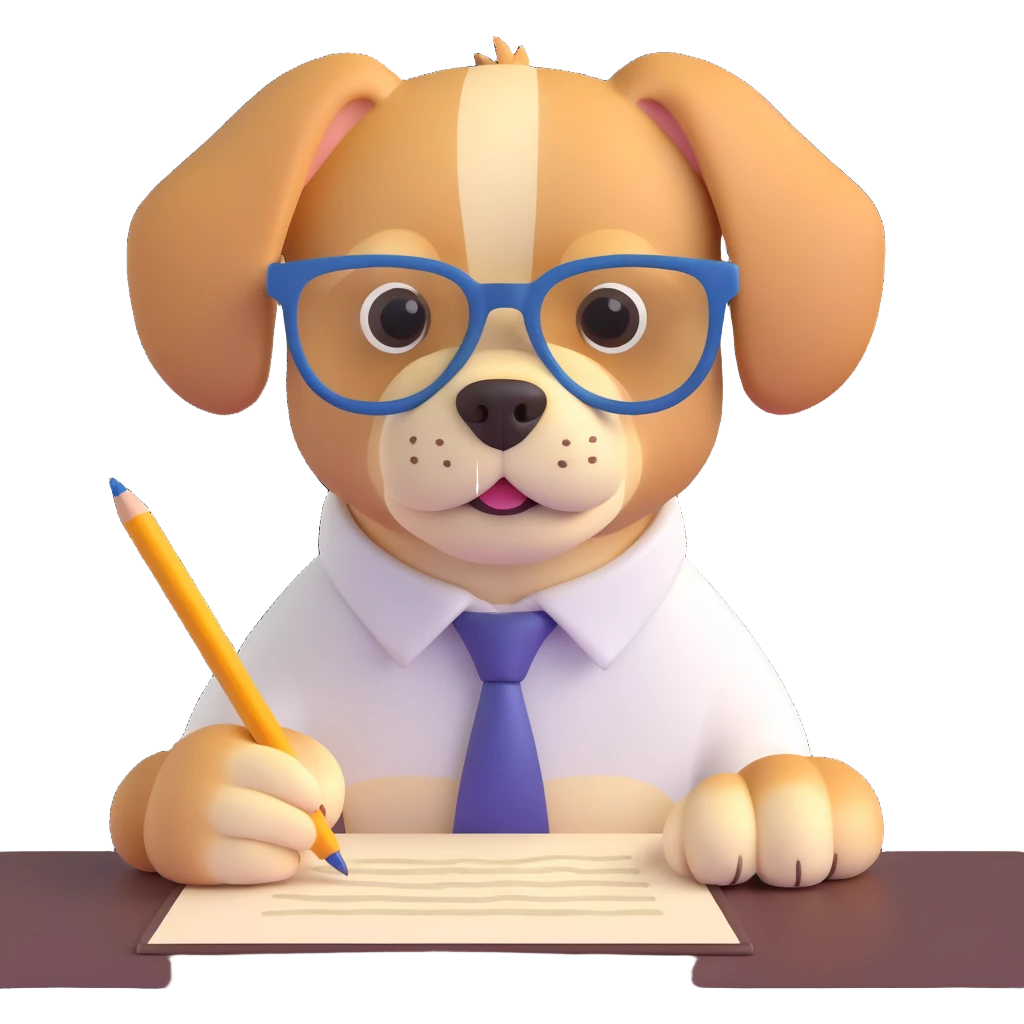 A dog with glasses is writing something emoji