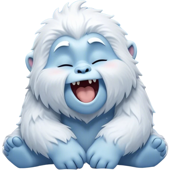 Cinematic Cute Yawning Yeti Portrait Emoji, with a charming, fluffy, snow-dusted figure in gentle whites and cool blues, head tilting back in a wide, endearing yawn with softly closed, peaceful eyes and a content little smile, simplified yet irresistibly adorable, highly detailed with a soft, frosty glow and outline capturing the serene slumber of a yeti! emoji