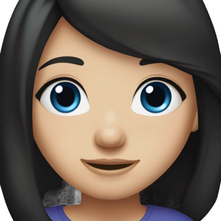 girl, long black hair, blue eyes, fair skin in a black T-shirt emoji