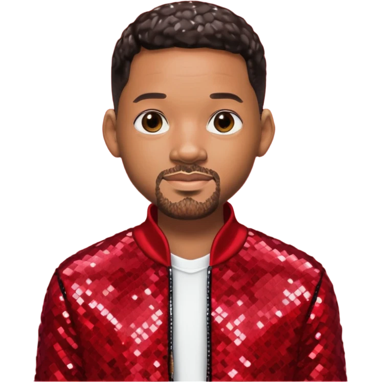 Will Smith with dark brown hair, red sequin outfit emoji