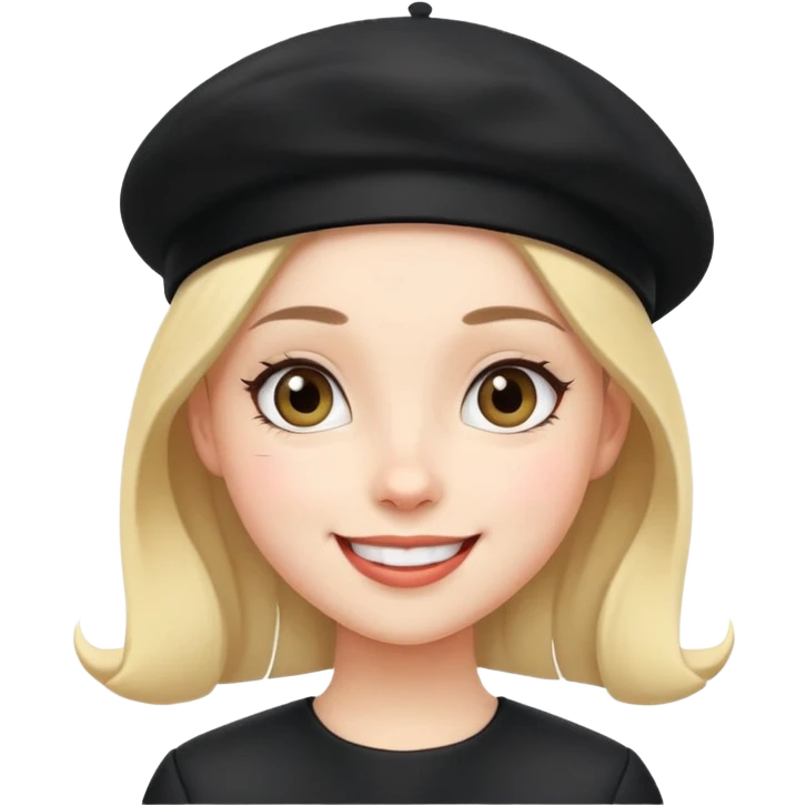 girl with a black beret, happy face emoji
