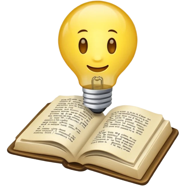 ein buch bzw lernmaterial und obendrüber eine leuchtende glühbirne emoji