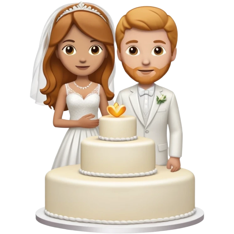 wedding cake toppers with white man with brown hair and white woman with light ginger hair emoji