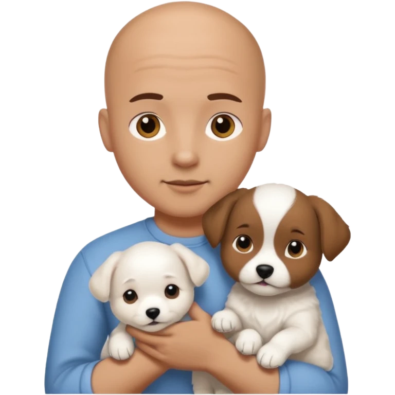 Bald guy, brunette and white puppy emoji