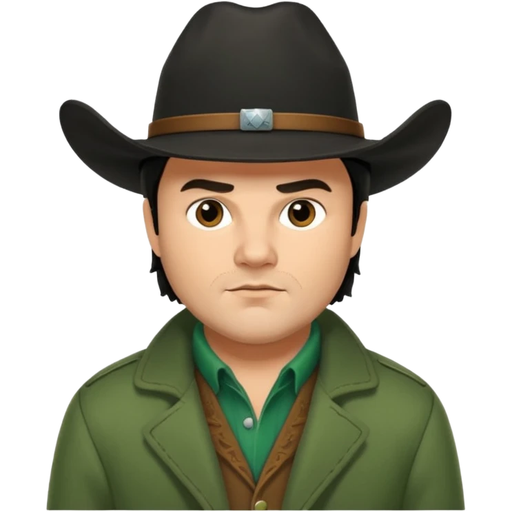 jack black haired cowboy in green coat with black hat emoji