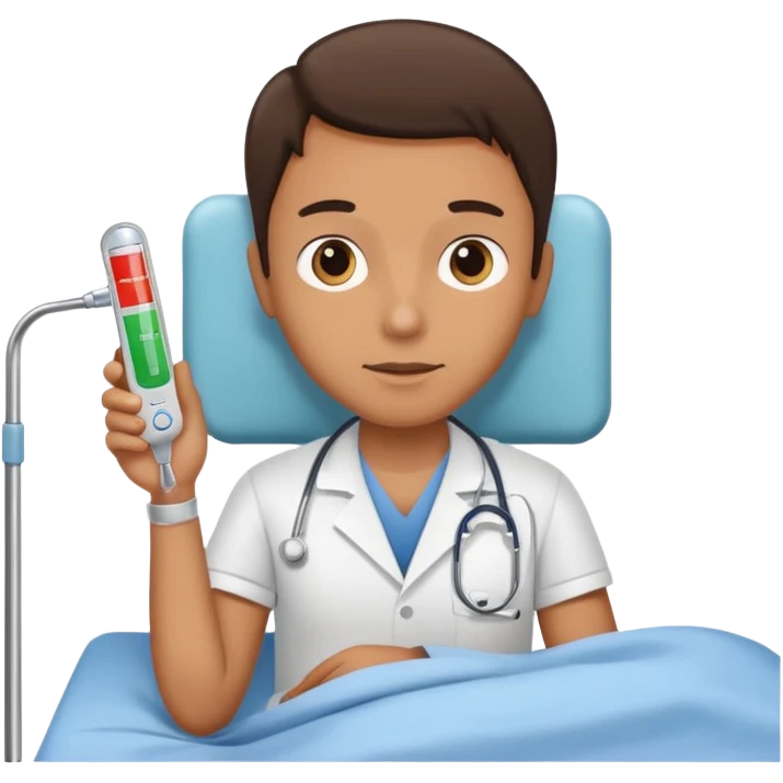 person with thermometer in hospital bed emoji