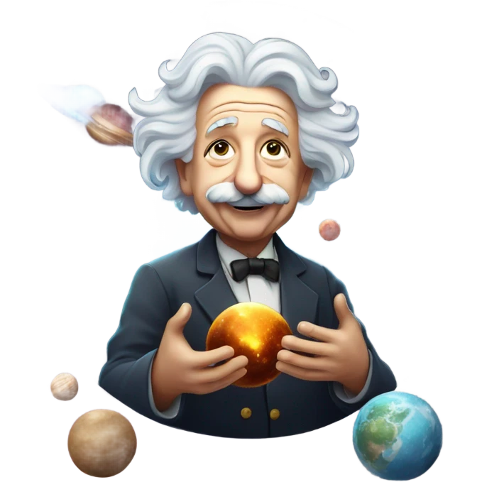 Albert Einstein with universe in hands emoji
