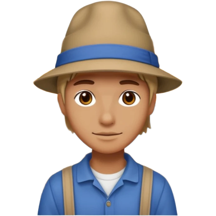 grown  2D line-drawn character + small bright shop emoji