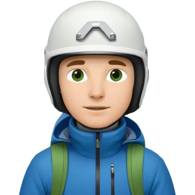 Man, skiing, White helmet, blue Jacket, Green trBackground Matterhorn emoji
