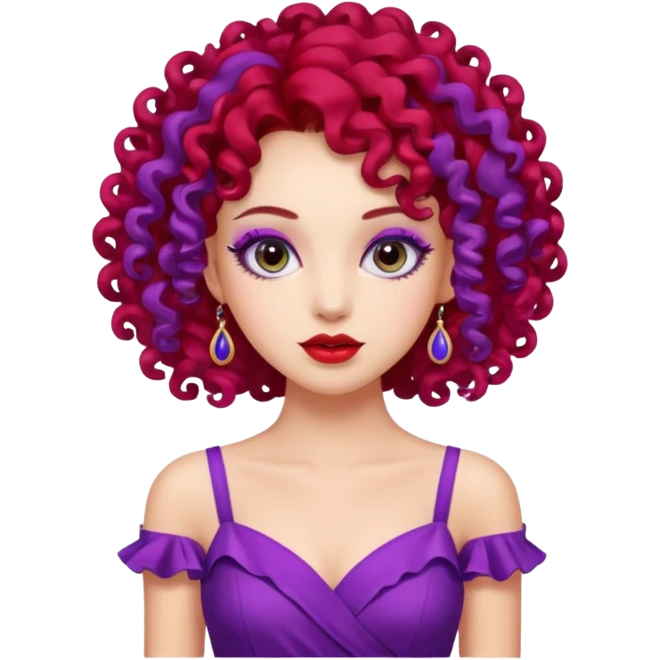 Fashion Model with Purple Curls, red dress emoji
