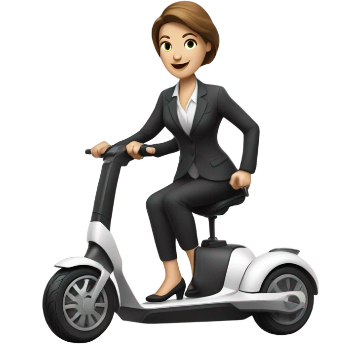 a white women in office look on electric scooter rob emoji