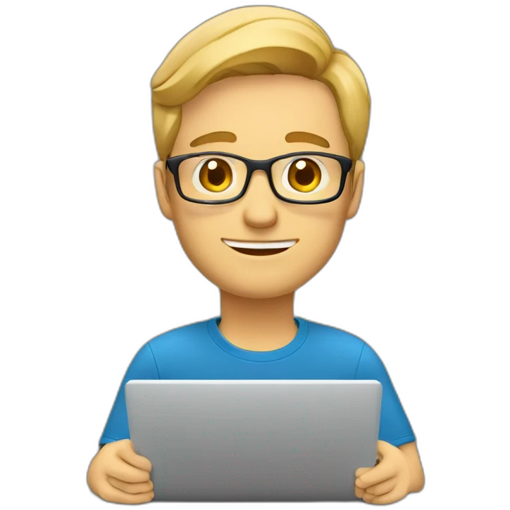 A 44-year old white male elearning developer sitting with sitting in emoji