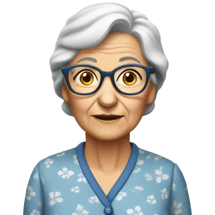 An  elderly  European  woman  with  glasses  and  wrinkles,  dressed  in  pajamas. emoji