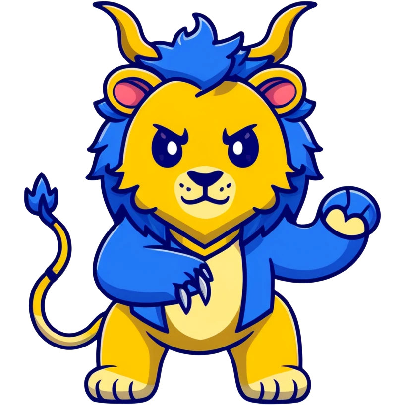 The Beast from Beauty and the Beast, fierce lion-like creature with horns and royal blue outfit emoji