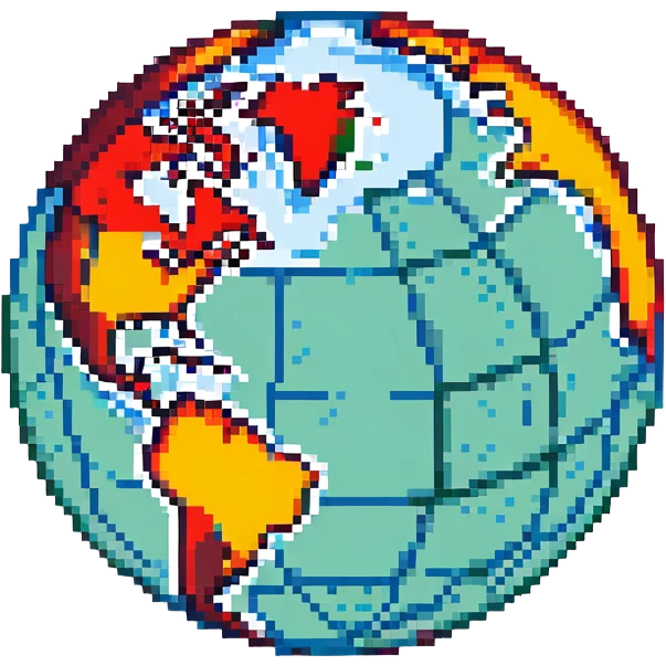 VPN globe icon showing a connection from Germany to the USA, pixel art style, no text, suitable for Instagram Reel emoji