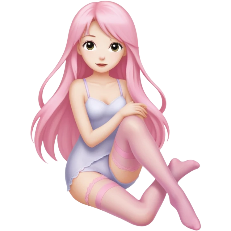 Buxom light pink long hair intimate sfw light pink nylon stocking pose emoji