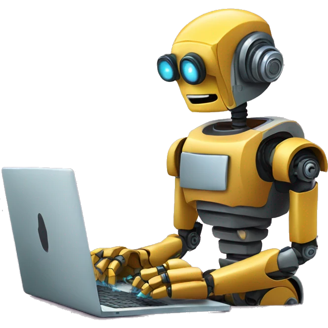 robot sitting in front of a laptop writing some sourcecode emoji