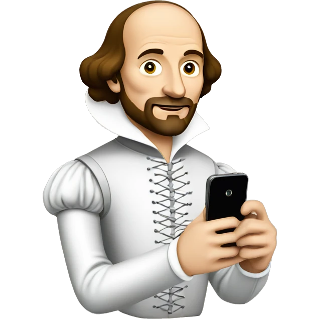 William Shakespeare holds a cell phone in his hand emoji