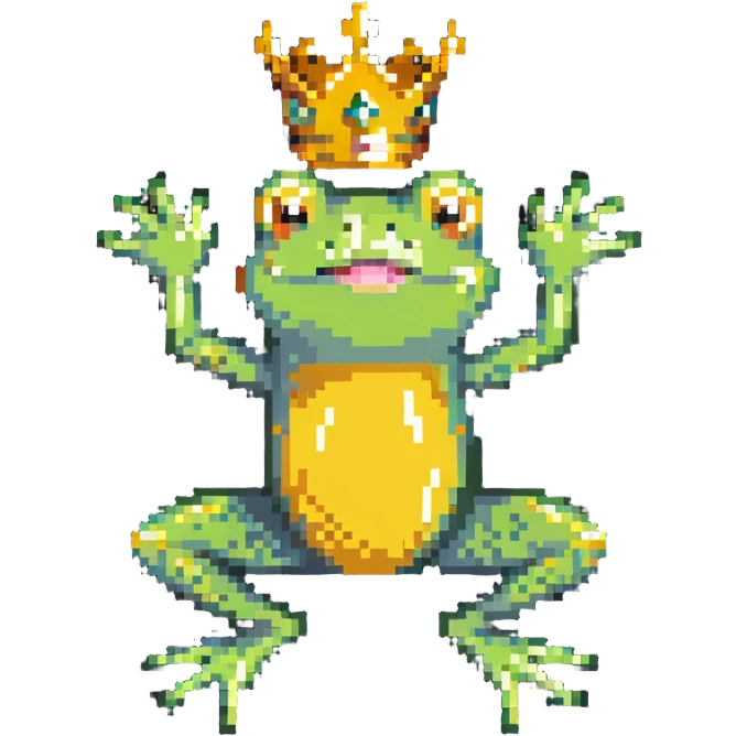 frog wearing a golden crown jumping pose emoji