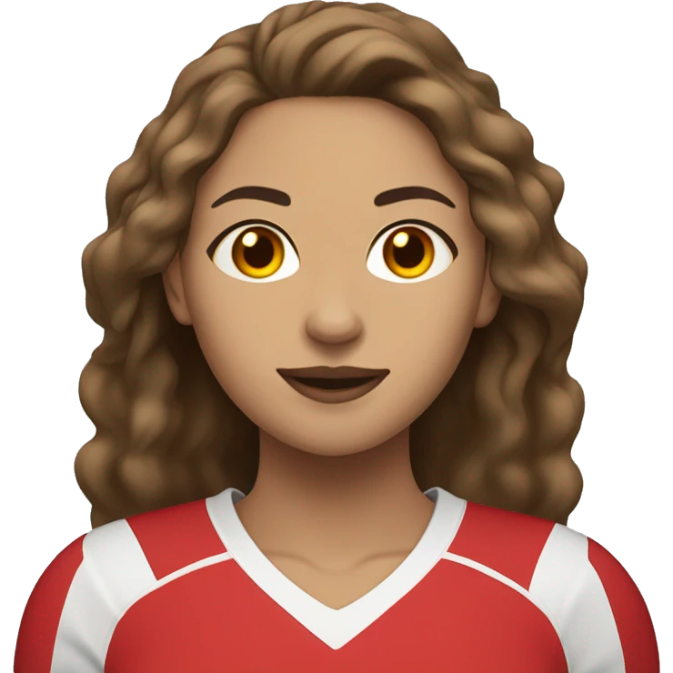 Brown haired light skinned Woman with red #12 jersey holding a volleyball ball in her hands emoji