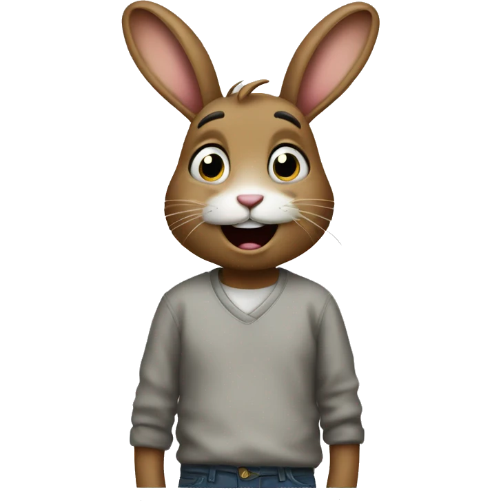 Anxious happy rabbit in pants emoji