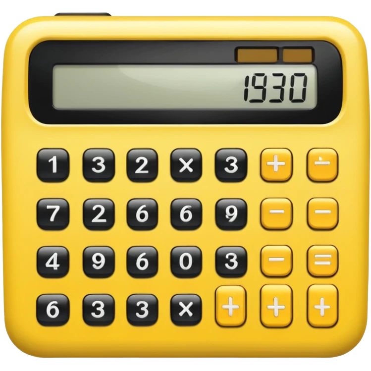 retro calculator with yellow body, large buttons, digital display, apple emoji style emoji
