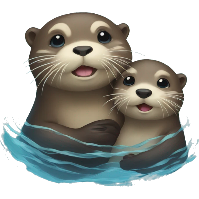 Mama otter and baby otter in water emoji