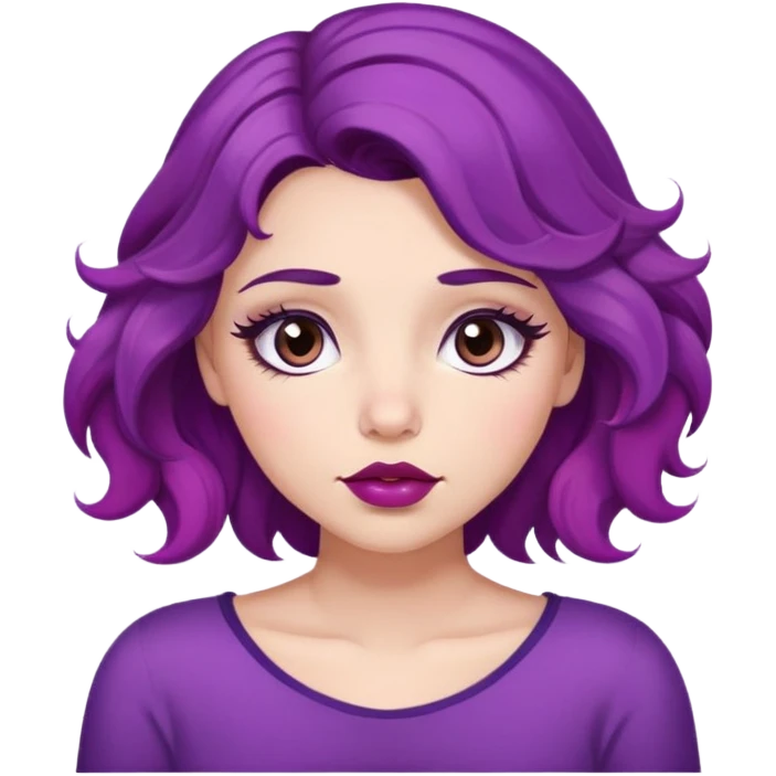 Girl with purple wavy hair and sleepy brown eyes with long lashes and plump dark pink lips  emoji
