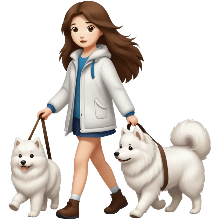Brown long hair girl walking Samoyed emoji