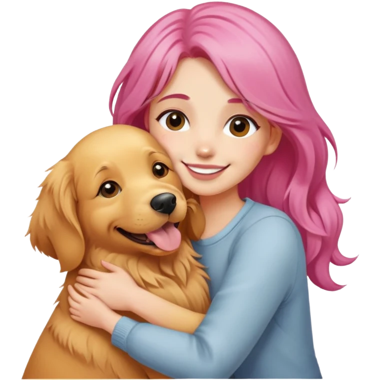 pink-haired girl hugging golden retriever emoji